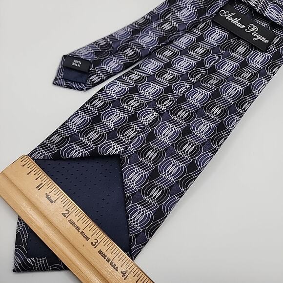 Arthur Payne Blue Geometric Pattern Silk Necktie - Picture 2 of 4